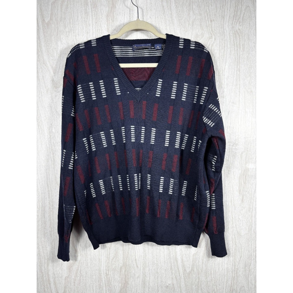 Countess Mara Sweater Mens XL Navy Wool Geometric Grandpa Preppy Vintage